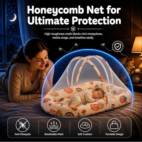 Image of StarAndDaisy 3-in-1 Baby Nest with Mosquito Net, Soft Baby Bedding Set and Sleeping Mattress, Portable Travel Bed, Comfortable Baby Lounger for Newborn Boys and Girls