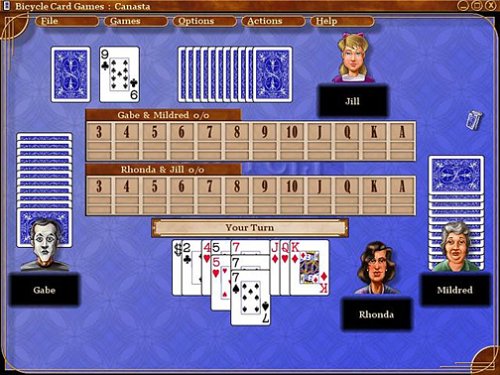Screenshot of Canasta game in Bicycle Card Games