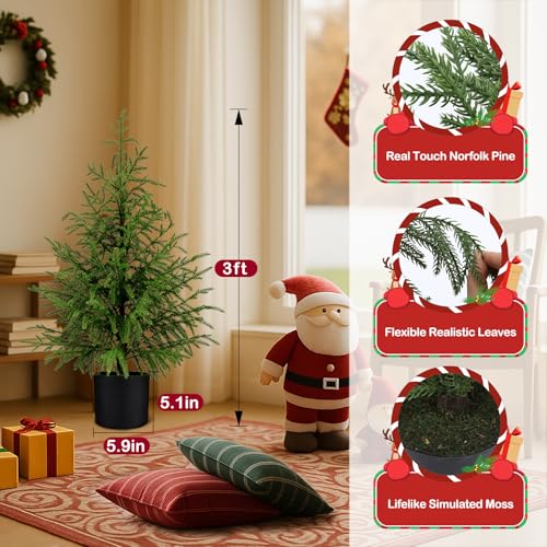 ENVEN 3FT Pre-Lit Artificial Norfolk Pine Christmas Tree – Realistic Potted Tree with 70 LED Lights & 8-Mode Battery Box, Pre-Assembled Faux Holiday Decor for Indoor Display (2) by ENVEN - Image 3