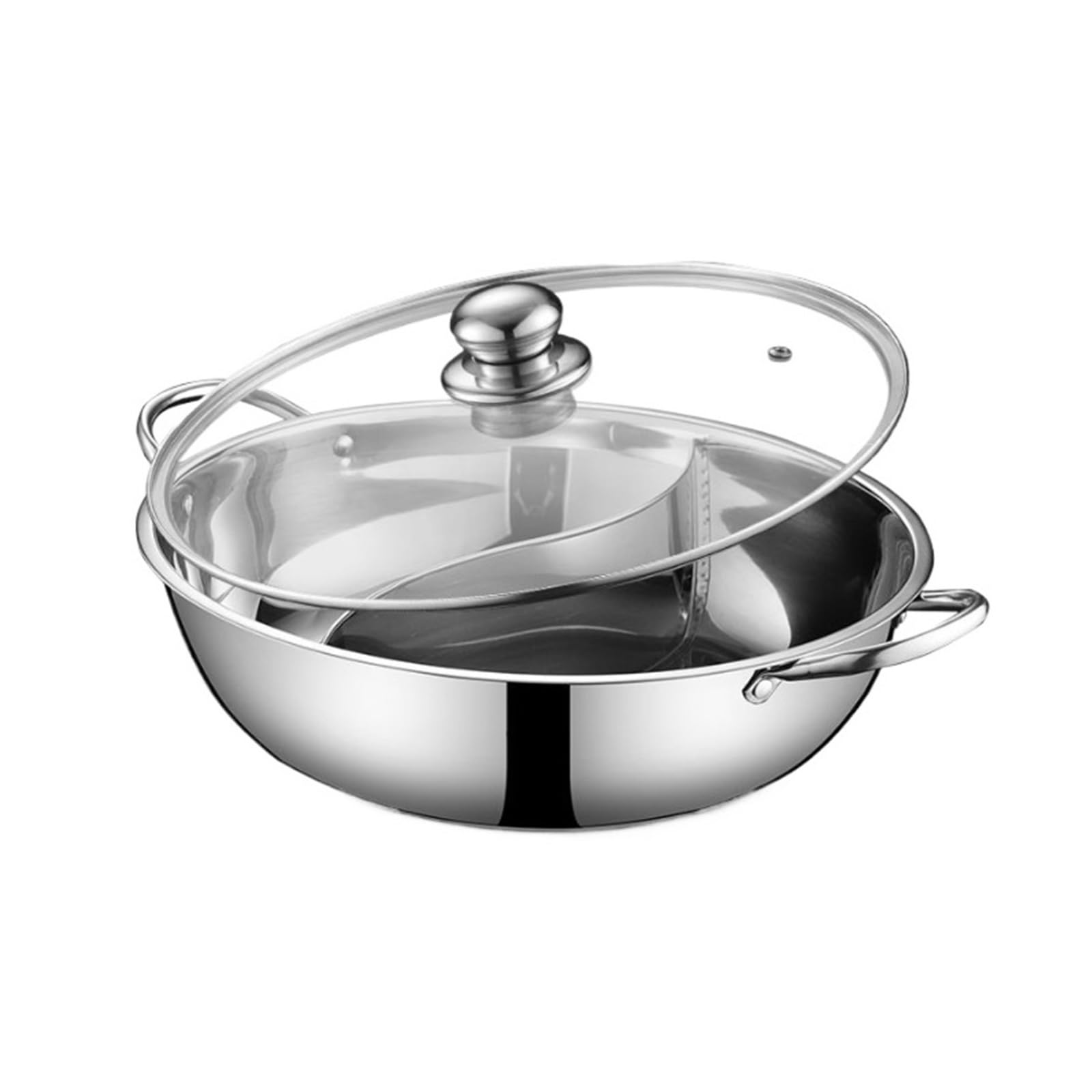 asdchZen Chinese Hot Pot Stainless Steel Shabu Shabu Hot Pot Induction Cooktop Gas Stove Dual Sided Soup Cookware Charcoal Kitchen Cooking Pot,Silver,30cm