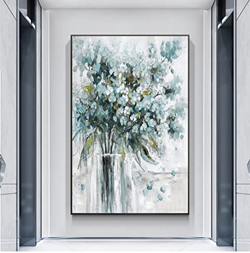 Art mural floral abstrait : grand tableau de fleurs vertical à l'huile pour chambre