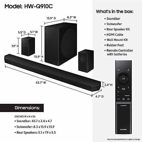 Image of SAMSUNG HW-Q910C 9.1.2ch Soundbar w / Wireless Dolby Audio, Rear Speaker Included, Q-Symphony, SpaceFit Sound Pro, Adaptive Sound, Game Mode Pro, Airplay 2 with Alexa Built-In