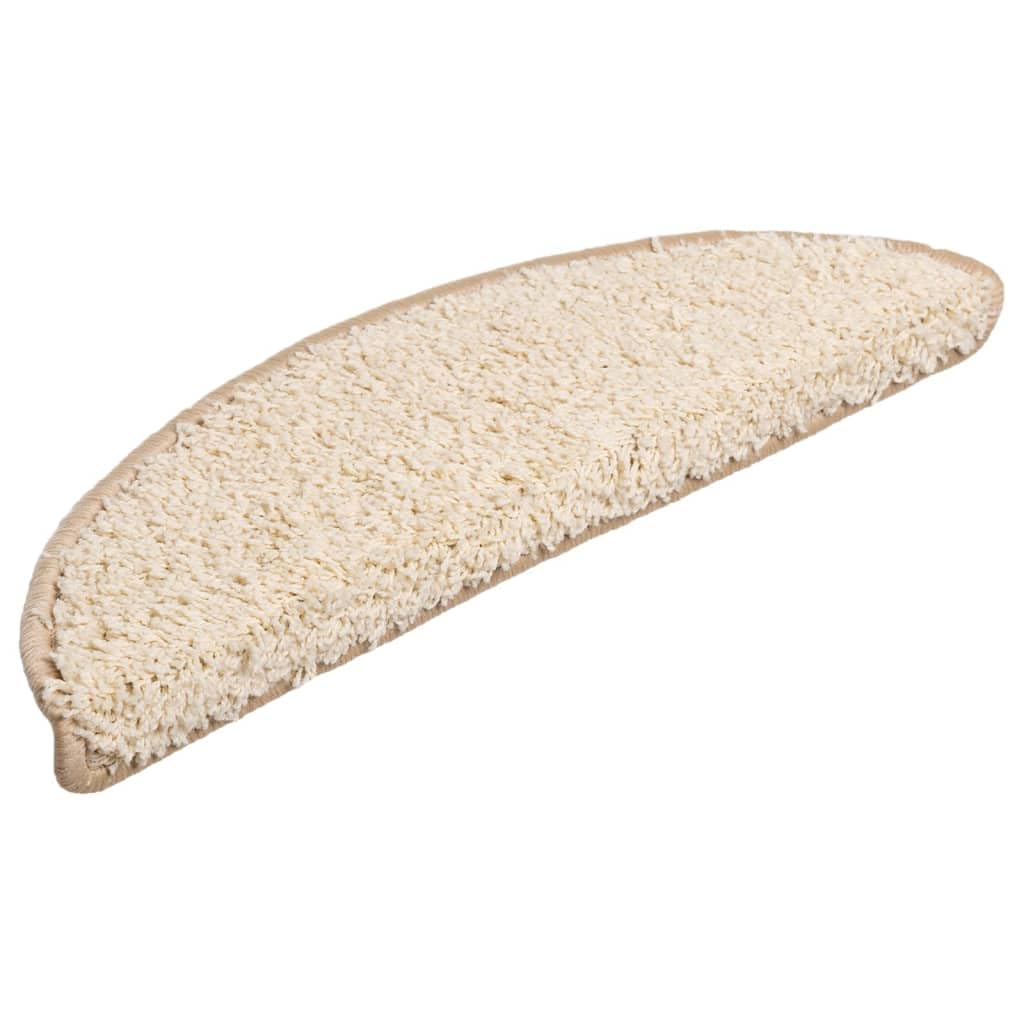 Stufenmatten 15 Stück 56x17x3 cm Creme Halbrund Treppenstufen Matten, Teppich Innen für Treppen, rutschfest Stufenmatten Treppenteppich