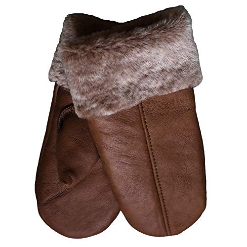 SamWo Gants / Moufles Femme 100% Peau d'agneau Taille M Marron/Beige