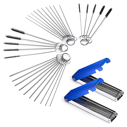 Set of 4 Carburetor Carbon Dirt Jet Remove Cleaner 26 Cleaning Wires Set + 20 Cleaning Needles + 10 Nylon Brushes Tool Kit for Motorcycle ATV Moped Welder Carb Chainsaw Spray Guns Torch Tips