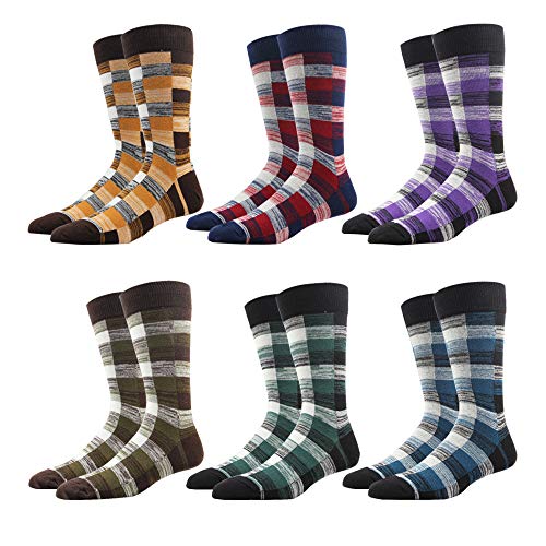 Rioriva Mens Dress Socks Plaid Argyle Diamond 6 Pack Classic Patterned Crew Socks Shoe Size 12-15