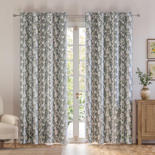 Image of HOKIPO Luxe Foliage Foil Printed Curtains 7 Feet Long Set of 2, Slate Grey