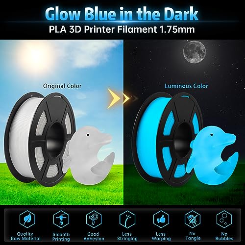 Image of SUNLU Glow in The Dark PLA Filament, Neatly Wound Luminous PLA 3D Printer Filament 1.75mm Dimensional Accuracy + /- 0.02mm, Fit Most FDM 3D Printers, 1kg Spool (2.2lbs), (White PLA, Glow Blue)