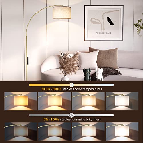 SUNMORY Arc Floor Lamp with Remote,Modern Floor Lamp with Stepless Dimmable Bulb,75″Height Tall Lamp for Living Room with Hanging Drum Shade and Weighted Base.Mid Century Standing Lamp for Bedroom. - Thumbnail 3