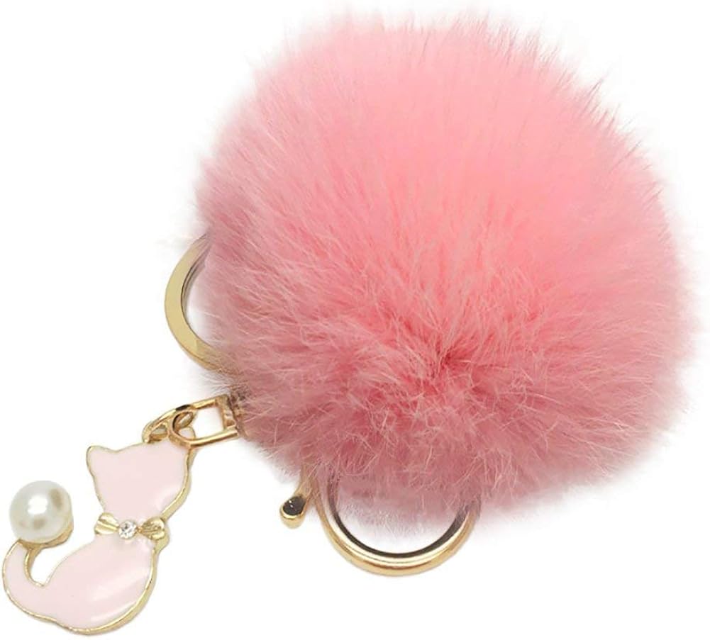 Pulabo かわいい猫キーホルダーぬいぐるみボール車のキーリングバッグペンダントチャームギフトフェイクパールピンク Pulabo かわいい猫キーホルダーぬいぐるみボール車のキーリングバッグペンダントチャームギフトフェイクパールピンク