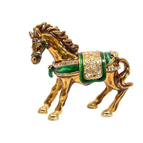 QIFU Joyero de estilo vintage pintado a mano con forma de caballo con esmalte rico y diamantes de imitación brillantes Cover