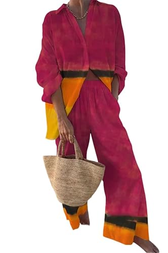 Epanus Red Orange Gradient Tie-Dye Oversized Two-Piece Set Womens Long