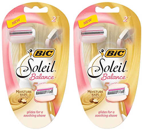 Bic Soleil Balance Razor For Women - Moisture Bars With Shea Butter - 2 Count Razors Per Package - Pack of 2 Packages