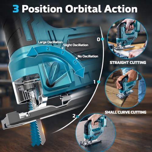 Image of KAITO 48V Cordless Jig Saw Brushless Motor Machine | 3000 SPM Variable Speed | 65MM Cutting Depth | 0-45 Bevel Cut | 3 Orbital Settings | Dual Battery with Charger | Wood, Metal & PVC Cutting Tool