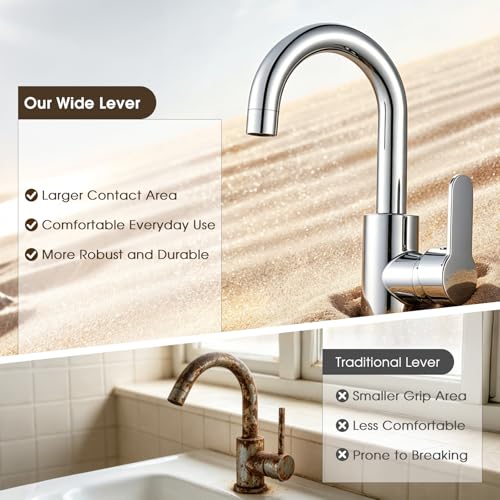 Mitigeur d'évier de salle de bain chromé Hapilife au design en acier durable