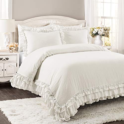 Image of Lush Decor Ella Ruffle Lace Comforter, 3 Piece Set, Full /Queen, White - Cute Comforter - Queen Bedding Set - White Bedding Full Size - Coquette Decor - Ruffle Trim - Lace Trim