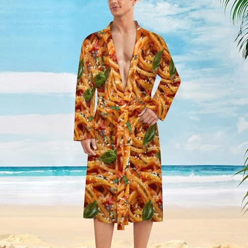 Spaghetti with Tomatoes Sauce Funny Men's Robe Soft Lightweight Bathrobe Long-sleeve Spa Robes2