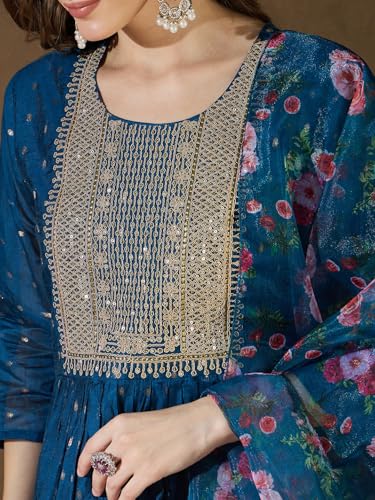 Image of Women's Chanderi Kurta with Legging and Dupatta | Modern & Traditional Blend Ethnic Wear Set | Festive & Casual Summer Kurti with Pants for Party Office & Ethnic Occasions