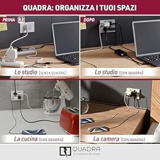Electraline 22137 Multipresa da incasso Quadra 4 Posti Universali P40 + 2 USB-C, compatibile con tutte le scatole da incasso 3 posti (muratura o cartongesso), Titanio