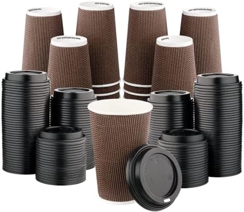 50 x 16oz Paper Coffee Cups to Go with Black Lids [16oz, 50 Set] VIP ...