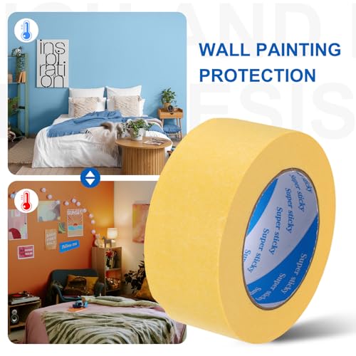 Image of PATIKIL Painters Tape 2 Inch x 55 Yards, Adhesive Masking Tape Yellow Paint Tapes for Wall Painting DIY Artist Craft Arts Decoration Labeling