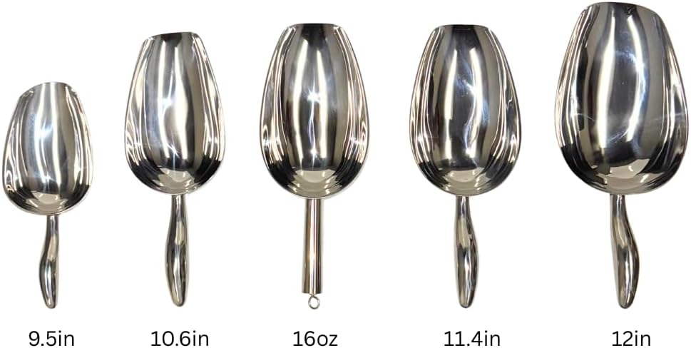 LEMONSODA Stainless Steel Utility Ice Scoop, 16 Ounces, Rustproof Metal | Great for Bar, Ice, Flour, Coffee & Containers, 11.4 Inches Utility Scoop for Bar, Dry Bin, Dry Goods, Candy & Popcorn