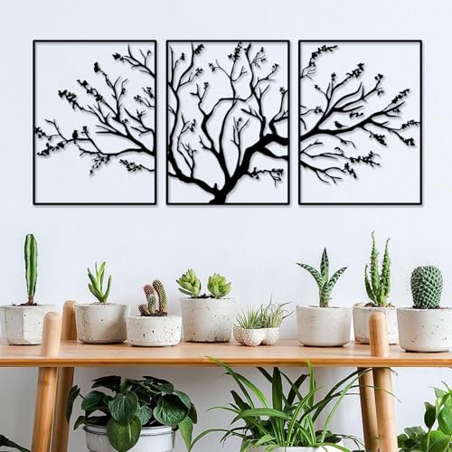 Árbol grande de la vida de metal decoración de la pared del arte 3 paneles, rama de árbol de metal ornamento colgante de signos, de metal moderno rama de decoración de pared para el hogar decoración d