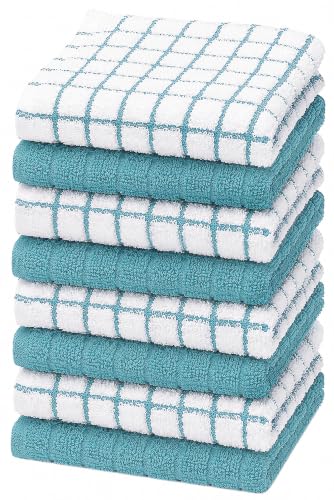 Bumble Dish Cloths (8-Pack), 100% Cotton Kitchen Towels, 12"x12" - Aqua