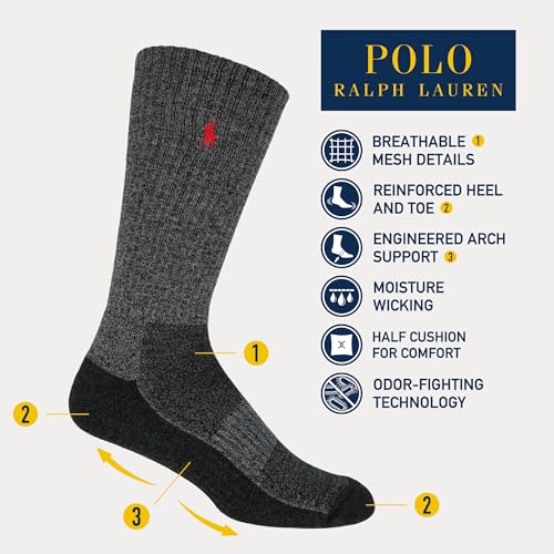Polo Ralph Lauren mens Athletic Performance Cotton Crew Socks - 6 Pair Pack - Moisture Wicking Mesh2