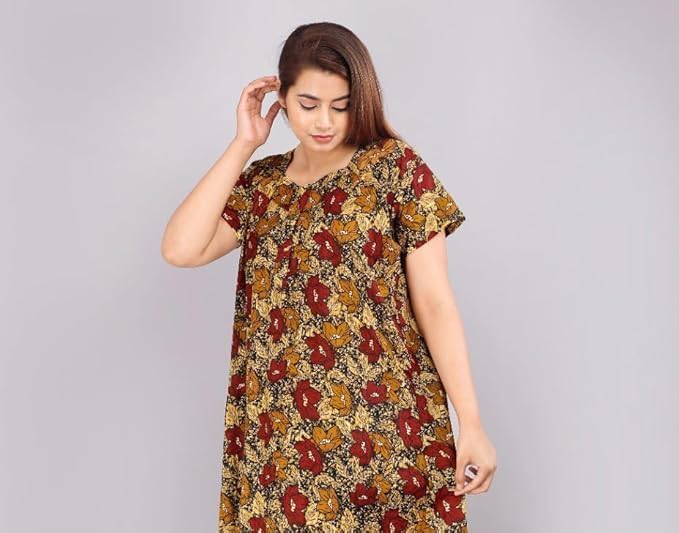 Image of NILOUFO Women's Cotton Maxi Nighty Pack of 2 | Soft Printed Ankle-Length Night Dresses | Free Size Comfortable Sleepwear Gown for Ladies
