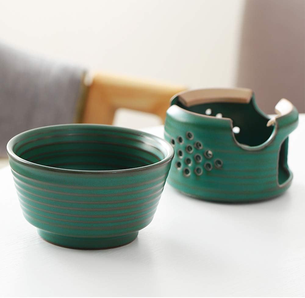 Tea Pots 7 Pieces Japanese Style Sake Set Ceramic Malachite green Glaze Wine Glasses Set with Warmer Pot and Candle Stove for Cold/Warm/Hot Sake/Shochu/Tea