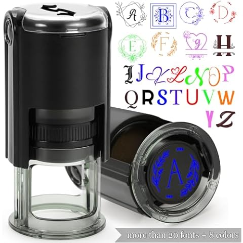 Idealiveny Custom Round Stamps Self Inking Initial Stamps Personalized Self-Inking Inspection Stamp Round Rubber Initial Signature Stamps - Up to 8 Colors - Up to Many Fonts(1 PCS) Cover
