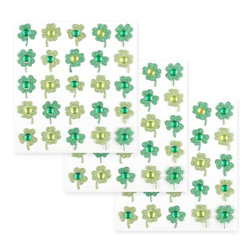 75 PCS Shamrock Glitter Face Sticker St. Patricks Day Body Jewelry Green Rhinestones Gems for Women Irish Celebration with Shamrock Designs - Sparkle in Parades Parties & More