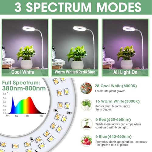 Pflanzenlampe LED Vollspektrum für Wachstumslampe - Grow Lampe 10W USB Pflanzenlicht Kleine Pflanzen mit Auto 4/8/12h Timer,10 Helligkeitsstufen, 3 Lichtmodi, 360° Schwanenhals, Clip & Erdspieß