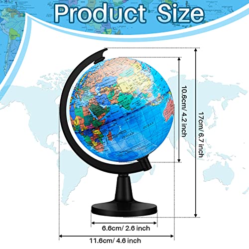 Henoyso 6 Pcs World Globe for Kid 4.6'' Educational Mini Desk Decorative Earth Globes with Black Stand Learning Rotating World Map for Graduate Gift Geography Classroom Table Decor