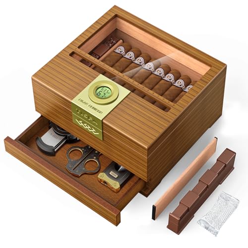 TISFA Cigar Box Handcrafted Humidor with Hygrometer and Humidifier, Cedar