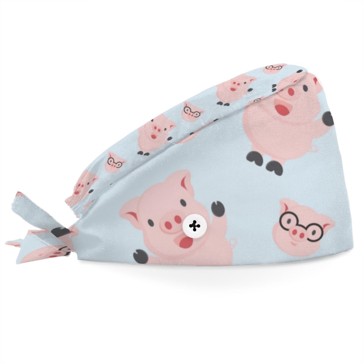 Tavisto Bouffant Scrub Caps Printed Working Surgical Cap Intelligent Pig Nurse Hats with Buttons and Sweatband Adjustable Tie Back Hat for Women Men Multi Color
