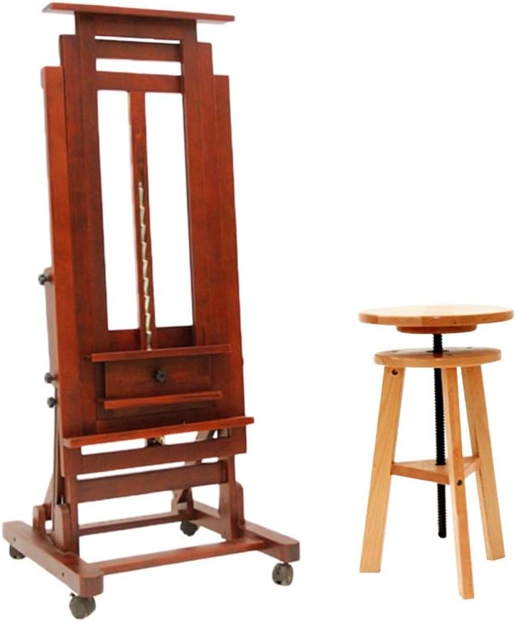 Larger Studio Adjusts Flat Position for Watercolors Display for Posters Artists Craft Box (Brown +Rotating Stool)
