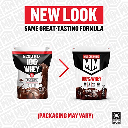 Muscle Milk 100% Whey Protein Powder, Vanilla, 5 Pound, 66 Servings, 25G Protein, 2G Sugar, Low In Fat, Nsf Certified For Sport, Energizing Snack, Workout Recovery, Packaging May Vary #TOP1