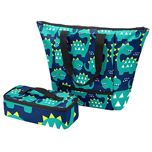 Grand sac fourre-tout dinosaures bleu marine boîte à déjeuner sacs isolants voyage