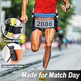 RJ-Sport Laufgürtel für Handy - wasserdichte Lauftasche, Sportgürtel Hüfttasche, Triathlon Startnummernband Laufgurt mit Bauchtasche & Verstellbarem Gummiband & Nummernhalter &6 Gel-Halter (Schwarz)