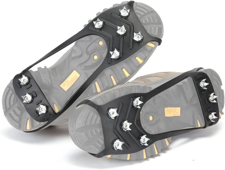 Z&J SPORT Crampons for Hiking Shoes and Boots, Hiking Fishing Walking Mountaineering, 8 Manganese Steel Anti-Slip Micro Spikes, Stretchable Non-Slip TPE Grip Pad for Woman and Man (L)