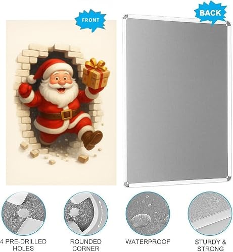 2-piece vintage Santa Claus and reindeer holiday decorative tin plaque set measures 12 x 8 inches. Suitable for indoor and outdoor use, winter decoration, and gifting. Perfect for display in your home, bathroom, garage, or patio. — view 6