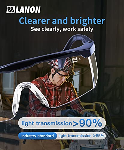 LANON Anti-Fog Safety Goggles with Ajustable Temples, 2.5 Times ANSI Z87.1 Double-sided Antifog, Side Protection, High Transmission, Lightweight & Comfortable Safety Glasses. - Thumbnail 4