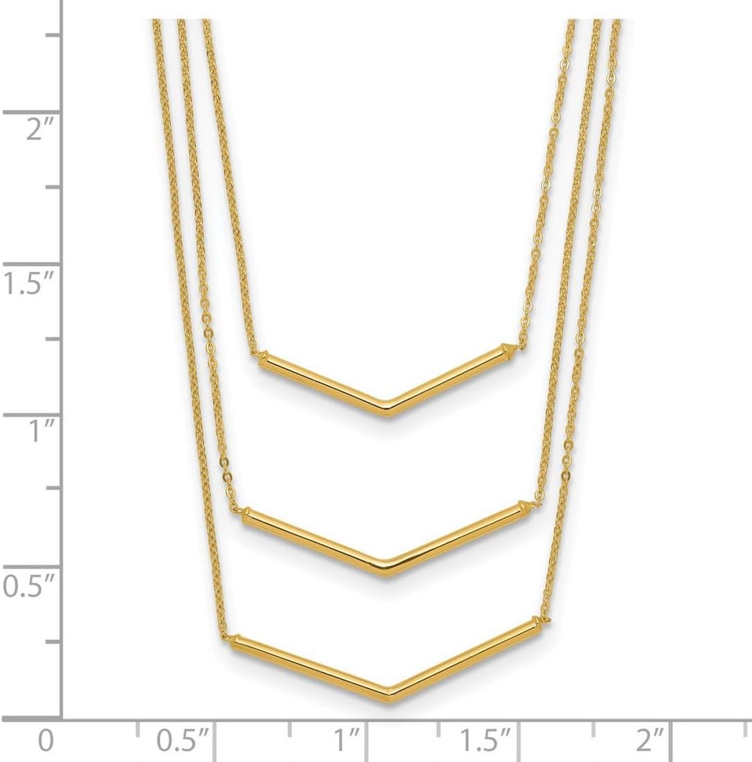 JewelryWeb 0.5mm 14k Solid Yellow Gold Polished 3 Strand W 2inch Extension Drop Bar Necklace 16 Inch Strand Necklace for Women