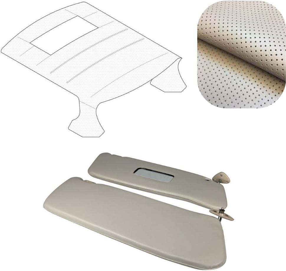 Sun Visor Set w Mirror LHD + Perforated Cream Headliner Roof Compatible with Mercedes W123 Sedan, Coupé & Station Wagon (1976–1986) (Perforated Headliner w Unperforated Sun Visors, SW with Sunroof)