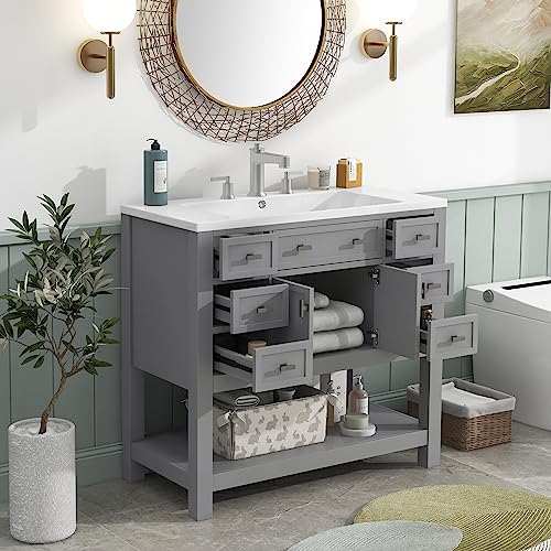 Amazon.com: Merax 36 Inch Bathroom Vanity with Sink Combo, Solid Wood ...