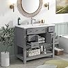 Polibi 36'' Bathroom Vanity with Top Sink,Modern Bathroom Storage Cabinet with 2 Soft Closing Doors and 6 Drawers,Single Sink Bathroom Vanity(Grey)
