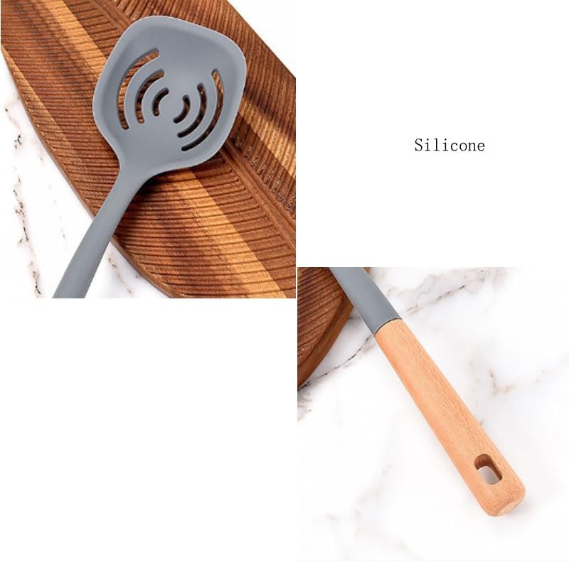 Wooden Handle Silicone Kitchenware Household Cooking Spatula Soup Spoon Tool Set