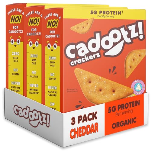 cadootz! Organic Seed Oil Free Protein Crackers, GF, Cheddar, 3 Pack